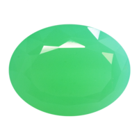 Ein ovalförmiger Grünopal aus Tansania, mit leuchtend grüner Farbe.
